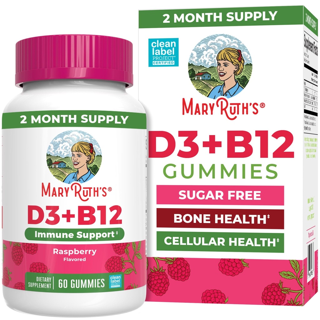 MaryRuth Organics Sugar Free | 2 Month Supply | Vitamin D & B12 Vitamin Supplements für Erwachsene & Kinder | Knochengesundheit | Immununterstützung | Vegan | Non-GMO | 60 Servietten