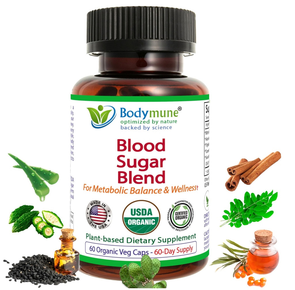 USDA Mélange de sucre de sang biologique pour soutenir le métabolisme sain* avec Melon amère, Moringa, Aloe Vera, Nopal, Papaya Extraits et plus encore