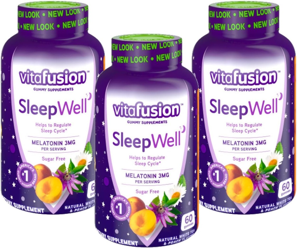 Vitafusion Schlaf gut Melatonin Gummi Zuckerfrei, 60 jedes (3 Pack)