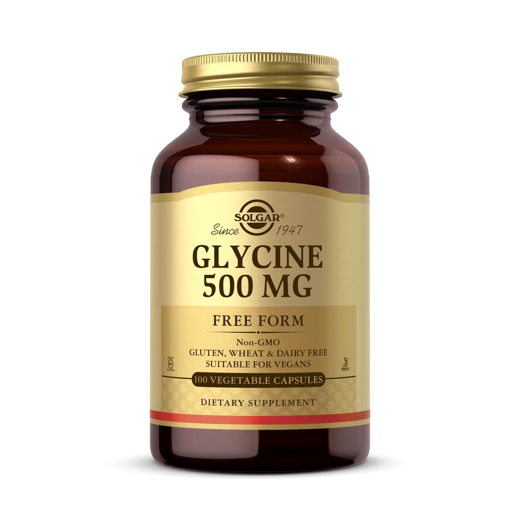 Solgar Glycine 500 mg - 100 Gemüsekapseln - Non-GMO, Vegan, Glutenfrei, Dairy Free, Kosher - 100 Portionen