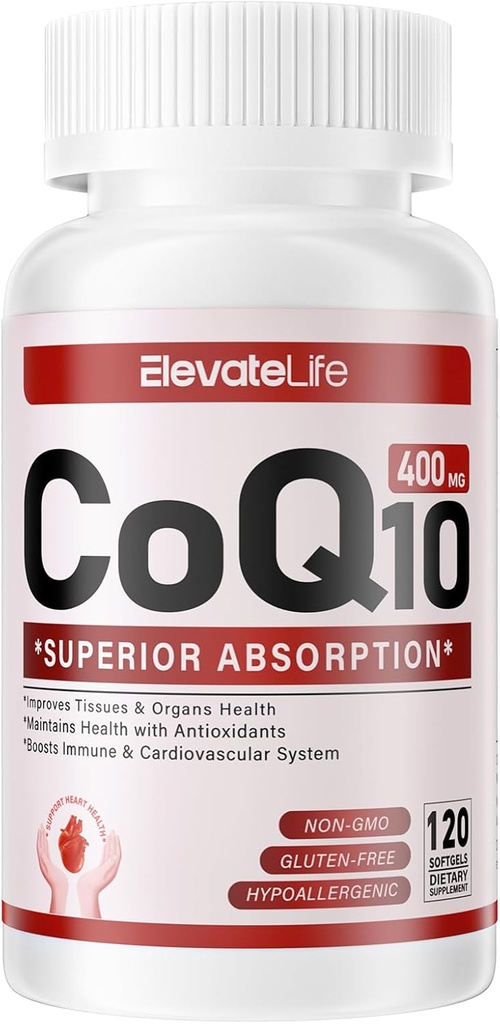 CoQ10-400mg-Softgels mit PQ, BioPerine & Omega-3, Coenzym Q10(Ubichinon)-Ergänzung für High-Absorption, leistungsstark-Antioxidant, Support Heart & Energy-Production, 120 Portionen