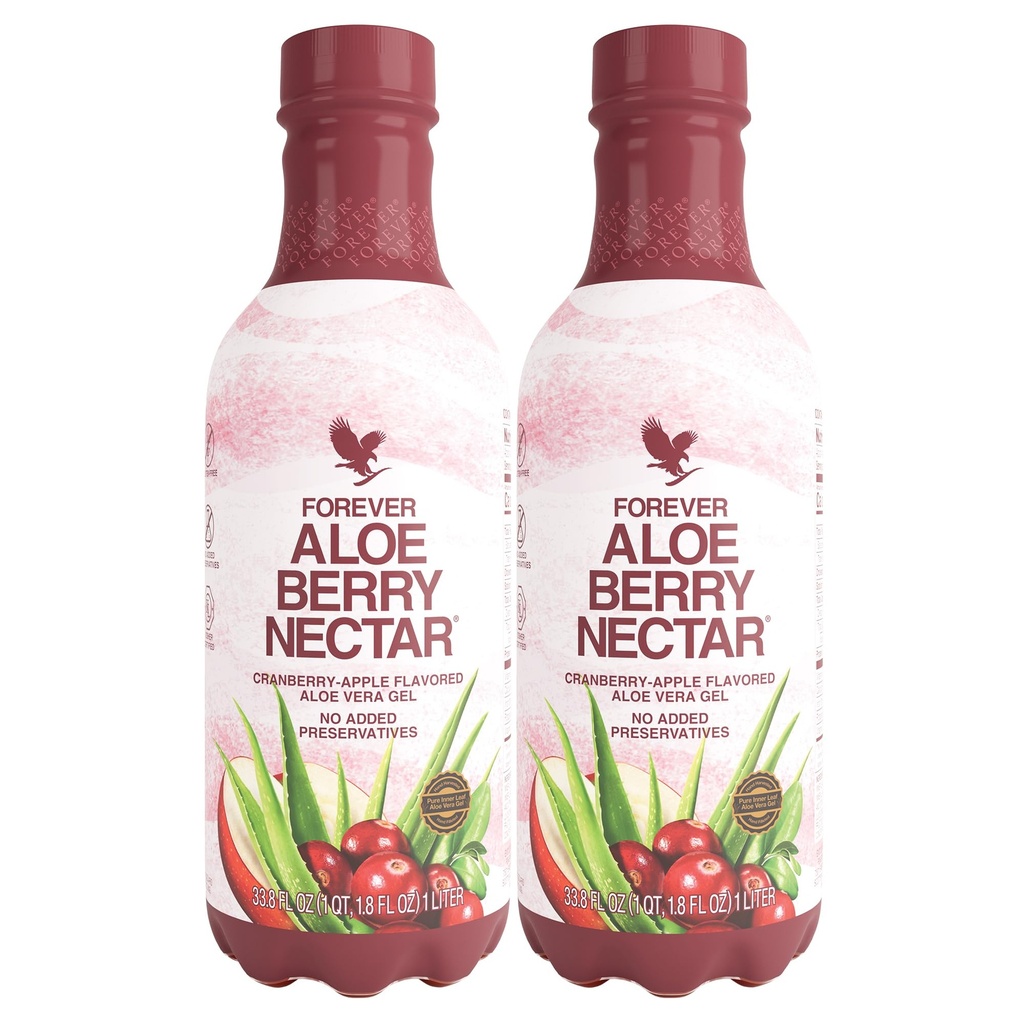 Forever Living - Aloe Berry Nectar - 90.7% Pure Aloe Vera Gel mit Cranberries und Apfel - keine Konservierungsstoffe - 1L (Pack von 2)