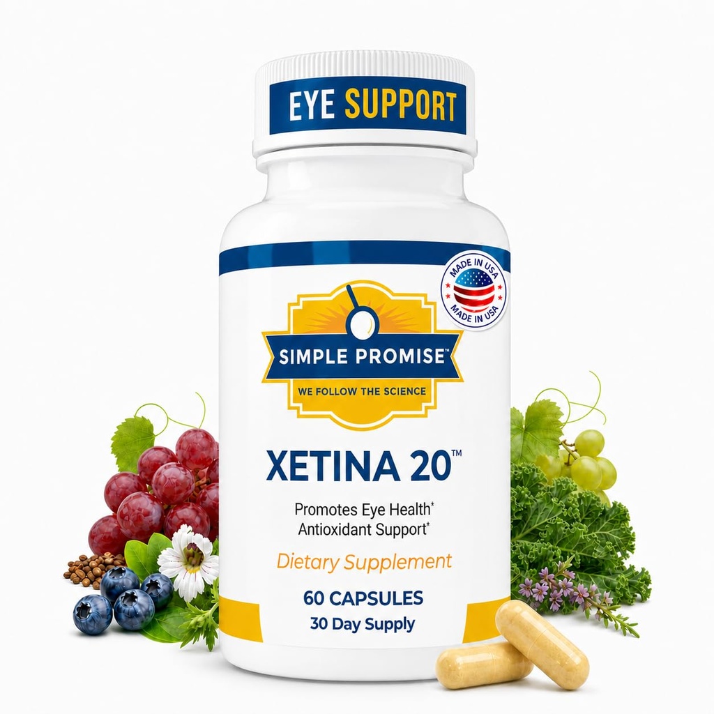 Einfache Promise - Xetina 20TM Lutein und Zeaxanthin Ergänzungen - essentielle Unterstützung für Augengesundheit mit Vitaminen E, Eyebright, Zink, Grape Seed Extract, Rutin & Bilberry - 60 Kapseln
