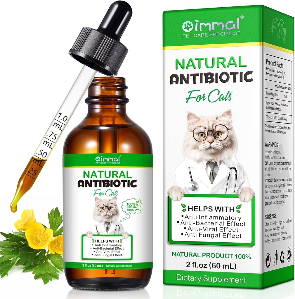 Antibiotika für Katzen, Premium Cat Antibiotics Supplemen, Natürliche Antibiotika für Katzen, Pet Supplements, Cat Antibiotics unterstützt Immun- & Katzen Allergy Relief, Katzen Multivitamin - 2 Fl Oz / 60ML