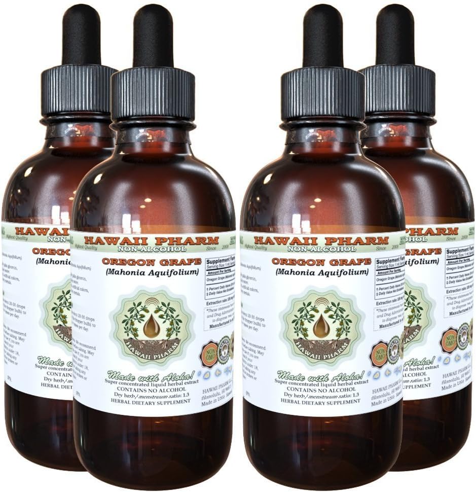 Hawaii Pharm Oregon Grape Alkoholfreie Flüssigextrakt, Oregon Grape (Mahonia aquifolium) Getrocknete Wurzel Glycerit natürliche Kräuterergänzung, USA 4x4 fl.oz