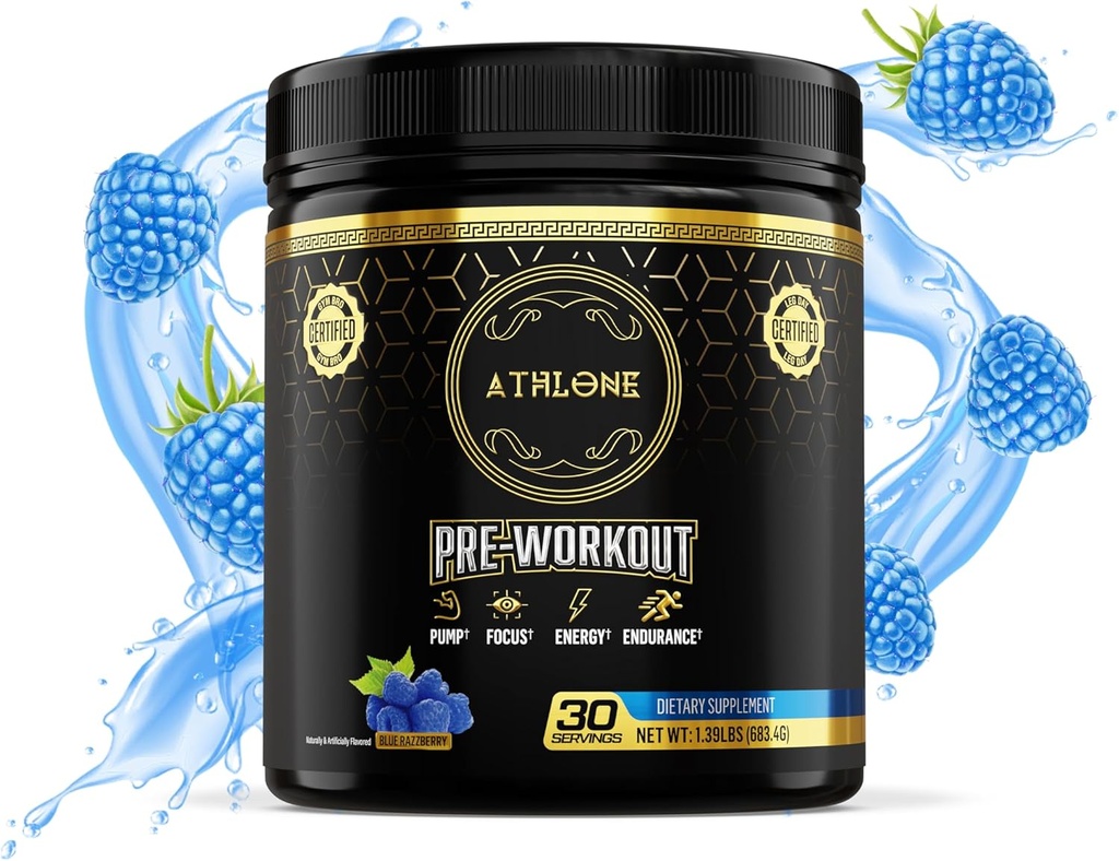 Pré-entraînement en poudre Blue Raspberry Performance Mix- Énergie avec caféine, L-Citrulline, Beta Alaline, sel rose himalayen - Pas de colorant artificiel (30 portions)