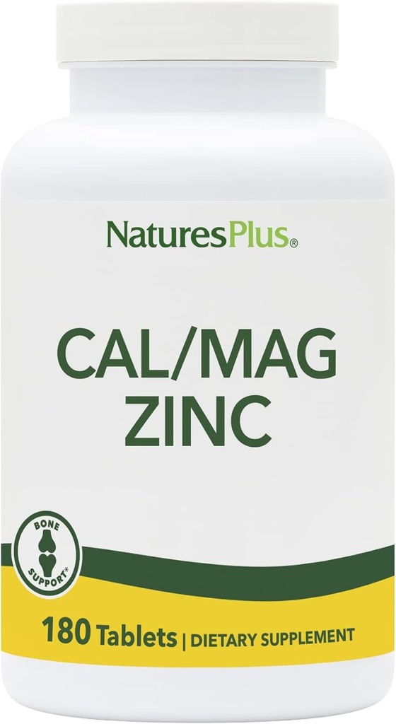 NaturesPlus Cal/Mag/Zinc - 1.000 mg Calcium, 500 mg Magnesium, 75 mg Zink - 180 vegetarische Tabletten - Multi Mineralische Beilage, unterstützt Knochen, Herz- und Immungesundheit - Glutenfrei - 45 Servierungen