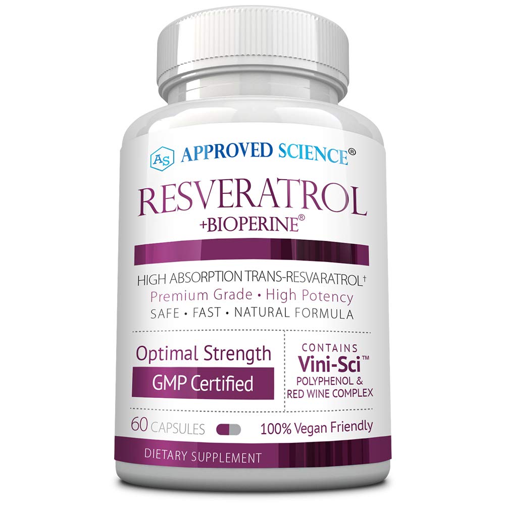 Resvératrol Science® approuvé - 1000 mg de Trans Resvératrol - 250 mg de Polyphénol - 98 % de Pureté - Comprend Bioperine® - 60 gélules amies des végétaliens - 1 bouteille