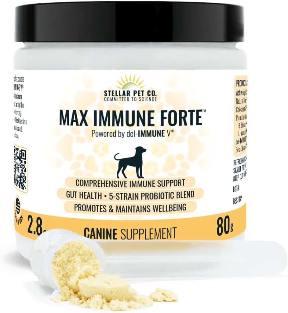 Stellar Biotics for Pets - Max Immune ForteTM für Hunde (Powered by del-Immune V) - Bietet umfassende Immununterstützung | Verbessert Verdauung | Fördert und hält Hundes Wohlbefinden