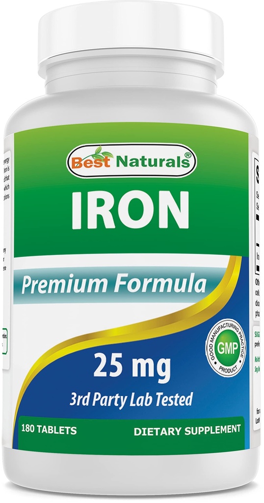 Best Naturals Eisen Supplement (Iron Bisglycinat) - 25mg - 180 Tabletten - Gentle of Stomach - Nicht-Verhalten