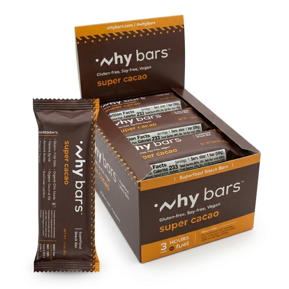 Protein Bars, Super Cacao, 2.04 Unze Bars (Pack mit 12 Protein Bars) - Protein Bar Superfood, Glutenfrei, Non GMO, Organic, Vegan, Einfache Zutaten
