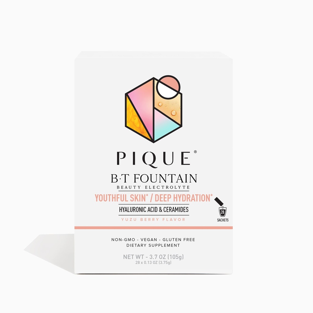 PIQUE BT Fountain Beauty Electrolyte Powder - Hydration Pulver-Packets mit Hyaluronsäure, Ceramide, Magnesium für Hydrated, Elastische Haut - Nein Hinzugefügt Zucker - 28 Single Serve Sticks (Pack von 1)