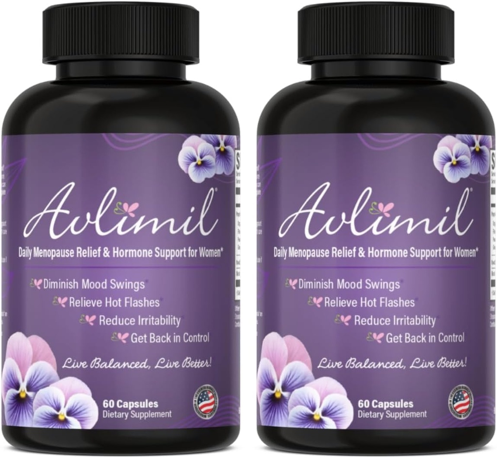 Avlimil® Hormon Balance & Menopause | Relief von Mood Swings, Hot Flashes, Night Sweats and Irritability - Isoflavones, Black Cohosh, Raspberry, Valerian, Sage, Red Clover, Lemon Balm - 2 Monate