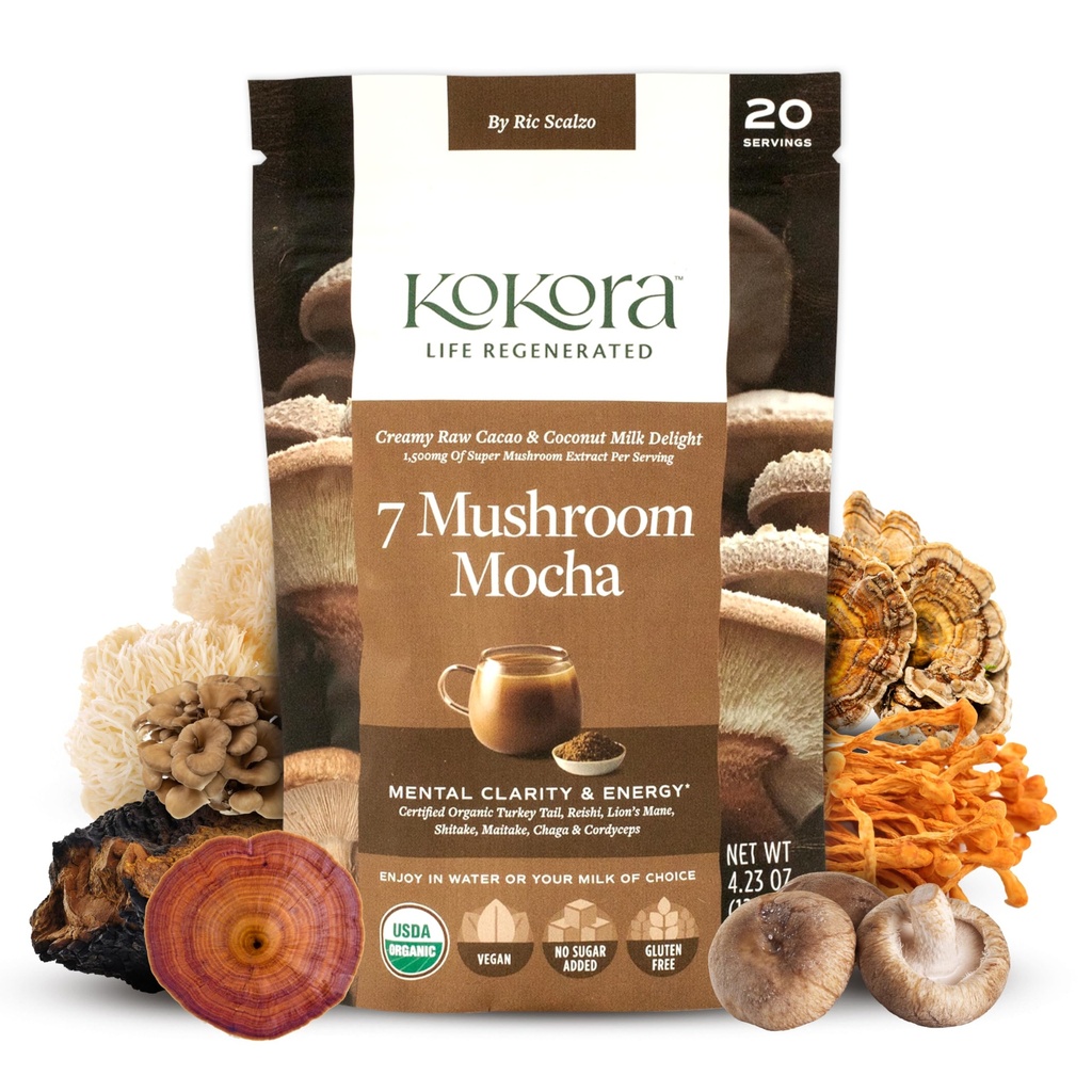 7 Pilz Mocha - Organisches adaptogenes Pilzpulver - Einschließlich Tail & Lions Mane - Energizes & Promotes Mental Clarity* - Vegan, Glutenfrei, Ohne Zusatz von Zucker - 20 Portionen - 120g