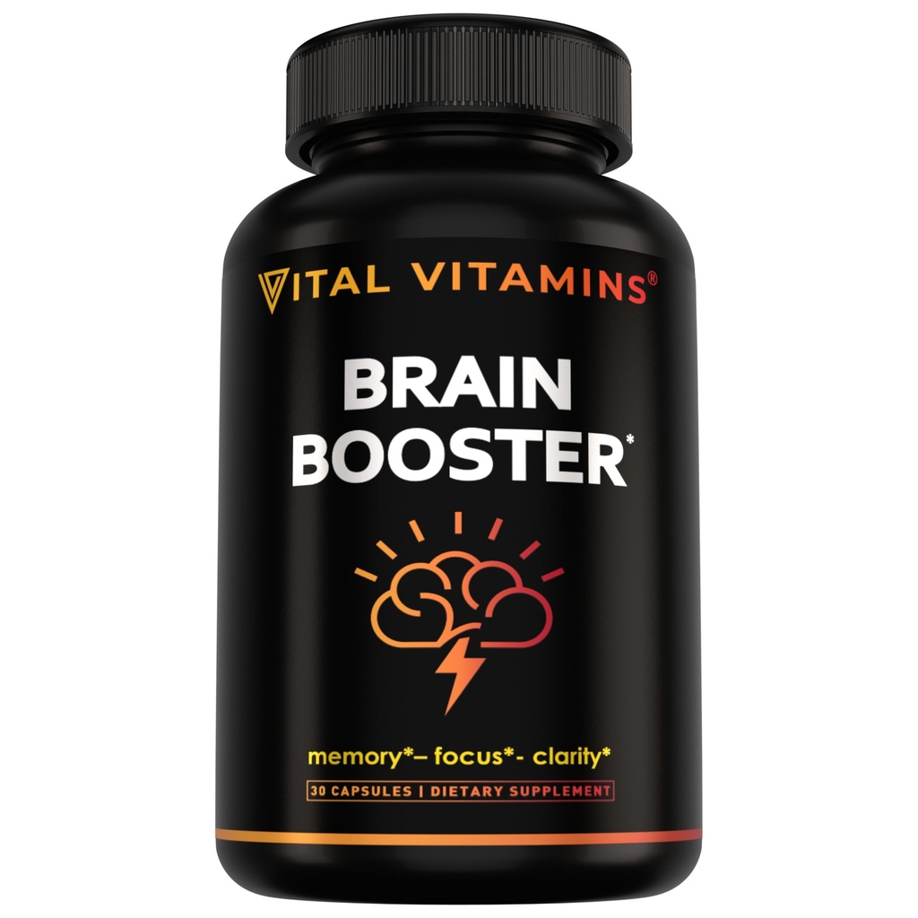 Vitale Vitamine Brain Supplements mit Bacopa Monnieri - für Gedächtnis und Fokus - Nootropic Brain Booster - Koffeinfreie Unterstützung für Erwachsene & Senioren - Nicht-GVO, 30-Tage-Versorgung, 30 Kapseln