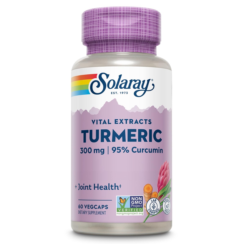 SOLARAY Turmeric Supplement 300 mg - Kurkuma-Extrakt mit 95% Curcumin - Gemeinsame Unterstützungsergänzung für gemeinsame Gesundheit und Komfort - Non-GMO, Vegan, Glutenfrei, 60-Tage Garantie, 60 Portionen