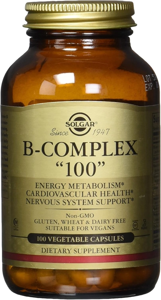 Solgar B-Komplex "100", 100 Gemüsekapseln - Herzgesundheit, 100 Zähler (Pack von 12)