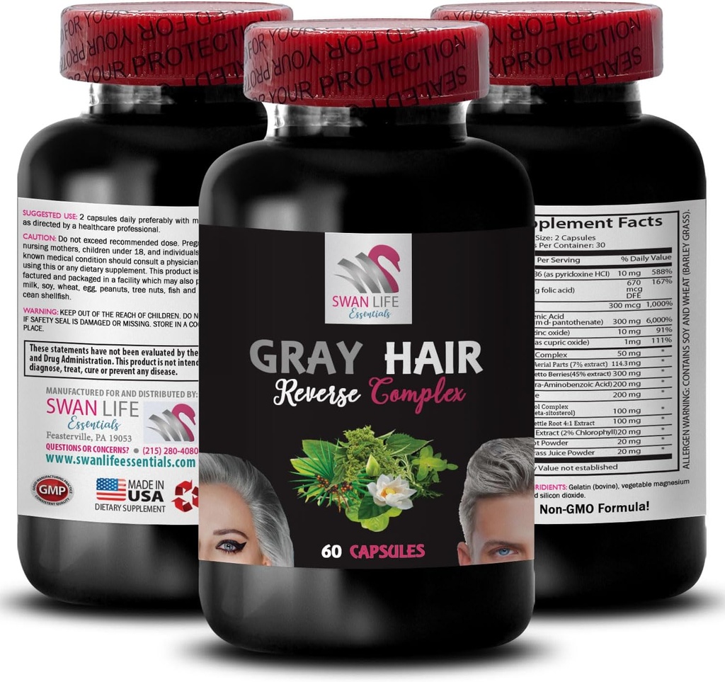 Stinging Nettle Root - Gray Hair Reverse - Hair Rejuvenation, Youthful Hair, Hair Pigmentation, Color Enhancing, Revive Natural Color, Hair Restoration, Hair Brilliance 1 Bottle 60 Capsules