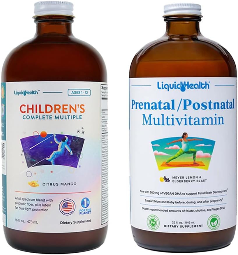 LIQUIDHEALTH Children's Complete Multivitamin & Women's Prenatal/Postnatal Liquid Multivitamin for Before, During & After Pregnancy - Immune Support, Health & Wellness for Moms & Kids - Made in USA