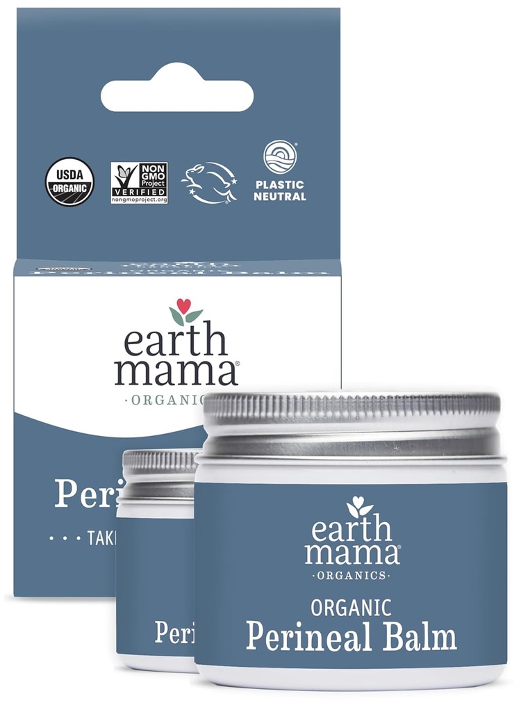 Earth Mama Organic Perineal Balm | Natürlich kühlende Kräutersalz für Schwangerschaft und Postpartum Relief mit Hexenhazel & Calendula, Feminine Care Essentials, No Benzocaine oder Butane, 2-Oz (2-Pack)