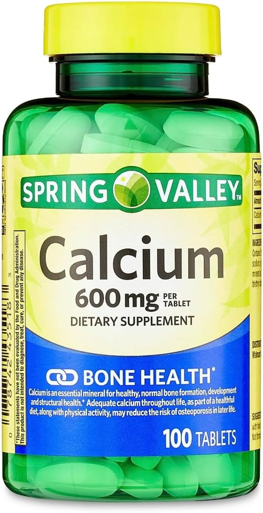 Spring Valley - Kalzium 600 mg (Pack von 2) 200 Gesamtbeschichtete Tabletten