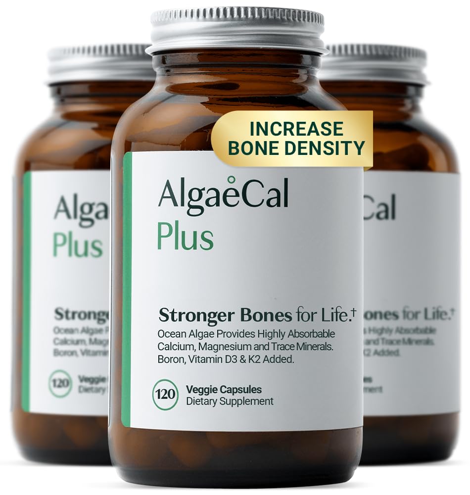 ALGAECAL Organic Red Algae Kalziumergänzung für Knochendichte & Stärke, Vitamin K2 MK7 (100mg), Vitamin D3 (1600 IU), Magnesium (350mg) & Trace Minerals, leicht zu schwingen, 120 Veggie Caps