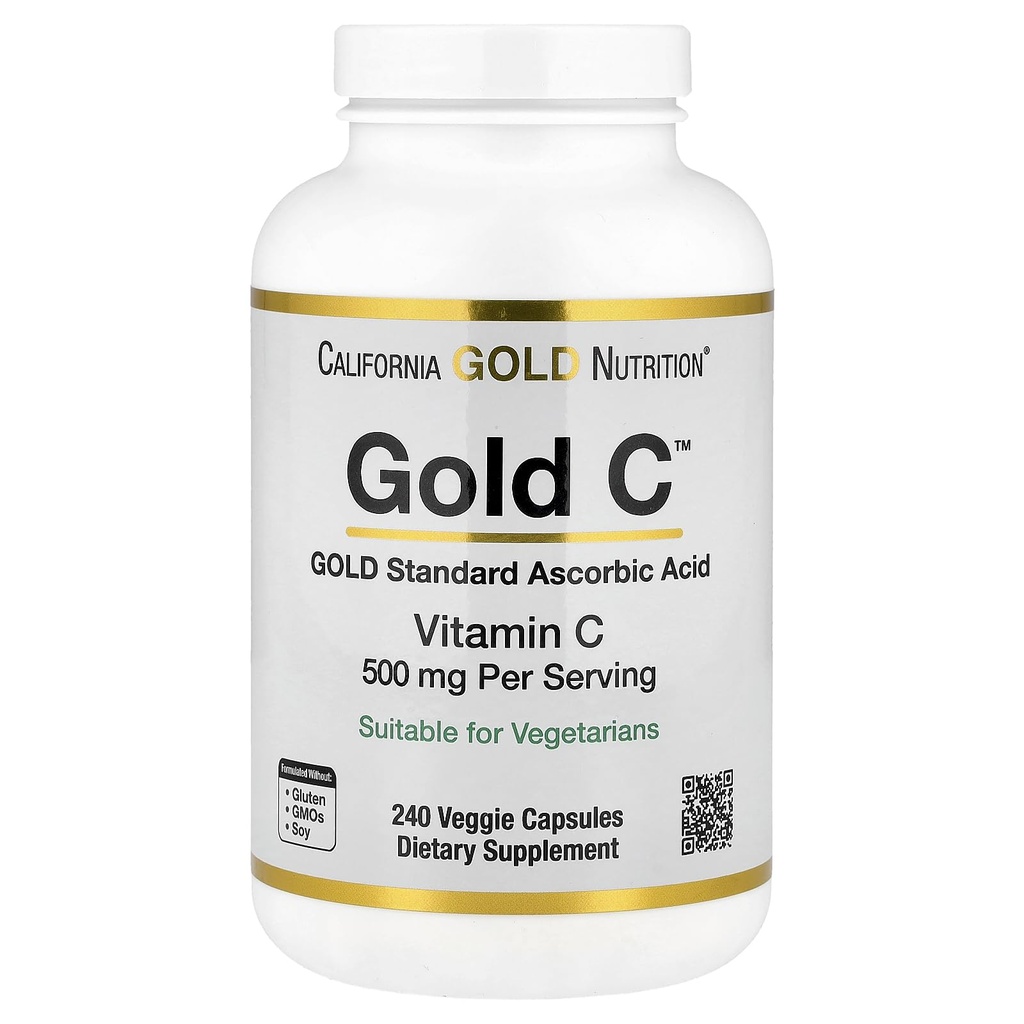California Gold Nutrition Gold C USP Grade Vitamin C Supplement - Immununterstützung & Saisonale Wellness - Vegetarisch Freundlich - Glutenfrei, Non-GMO - 500 mg - 240 Veggie Kapseln