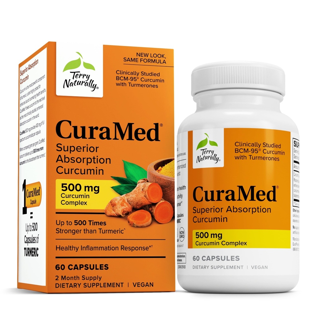 Terry Natürlich CuraMed 500mg - Antioxidans Ergänzung für Gehirn & Immun-Gesundheit Unterstützung - Ergänzung mit Curcumin & Turmeric Essential Oil - Kräuter Leberunterstützung - 60 Softgels