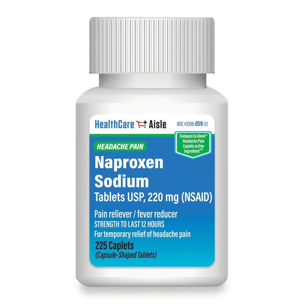 HealthCareAisle Naproxen Sodium, 220 mg - 225 caplets - Headache Pain Reliever, Up to 12 Hours of Relief