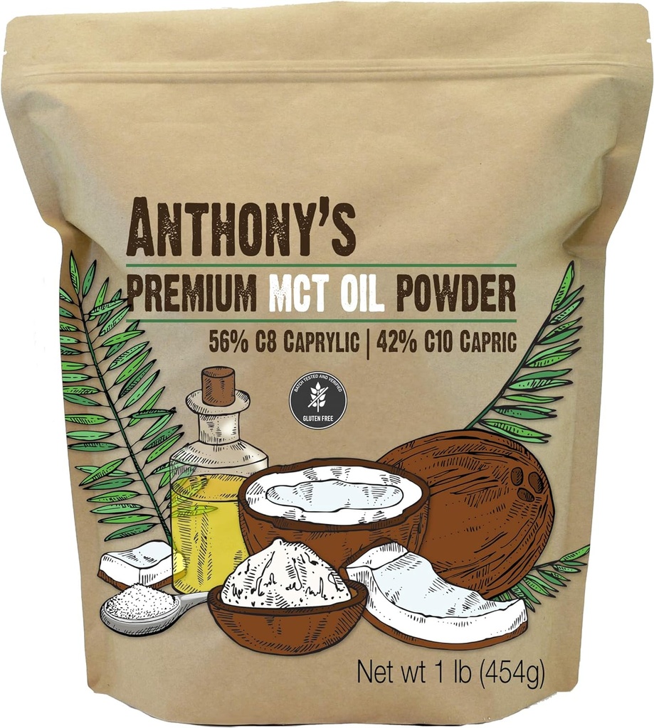 Anthony's Premium MCT Öl Pulver 56% C8 Caprylic, 42% C10 Capric, 1 lb, Glutenfrei, Non GMO, Keto Friendly