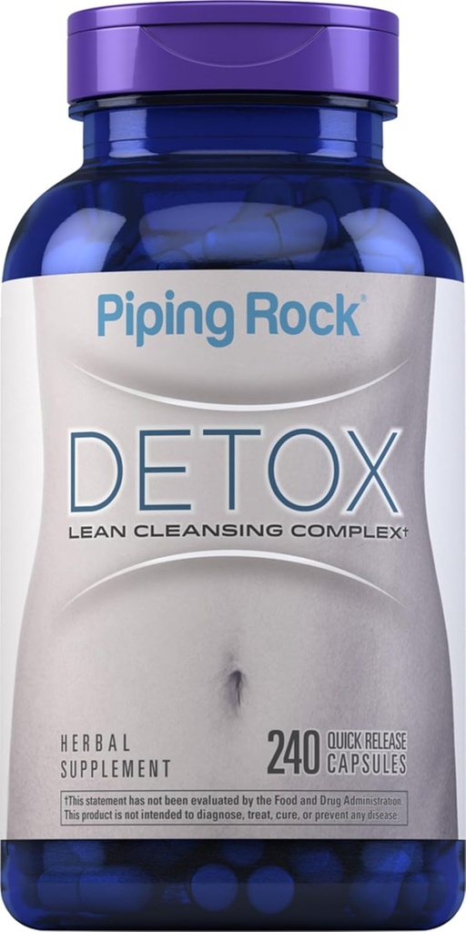 Pipeping Rock Detox Nettoyer Capsules de 240 pilules Complexe à base de plantes Formule de maigre avec extrait de racine de dandelion, musc de psylium et chardon de lait