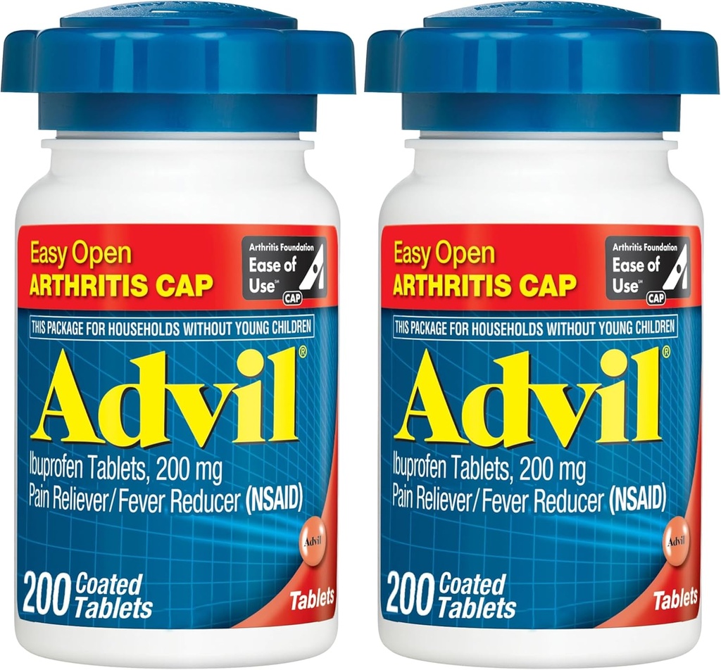 Advil Pain Reliever und Fever Reducer, Schmerzrelief Medizin mit Ibuprofen 200mg für Gelenkschmerzen, Muskel Ache und Minor Arthritis Schmerzrelief - 200 Beschichtete Tabletten mit Easy Open Arthritis Cap