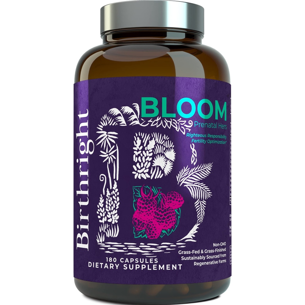 Birthright Complete Prenatal Supplement for Fetal Development... Folate, Choline + DHA, von Grass Fed Liver, Fish Eggs, Colostrum, Bone Marrow, mit All Natural Herbal Blend Bloom
