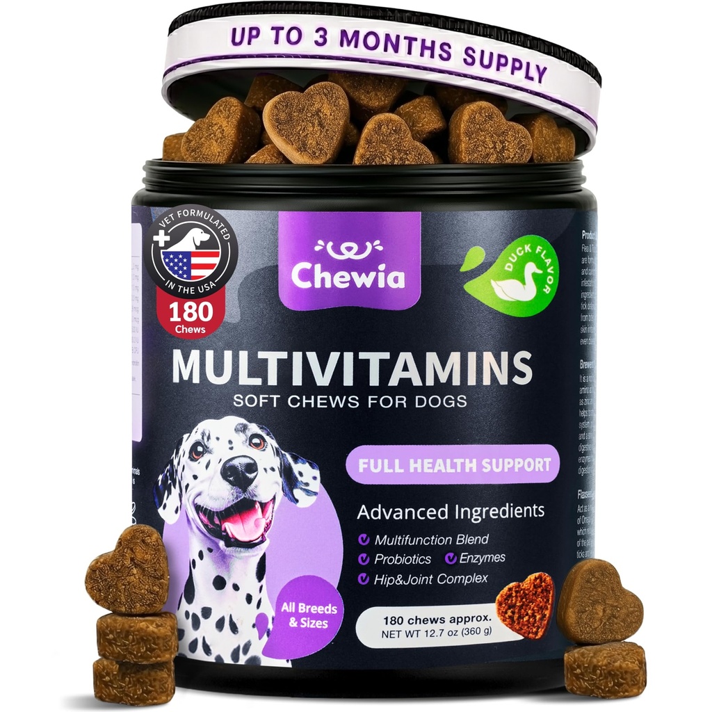 Hunde-Vitamine 15 in 1 - Hunde-Multivitamin-Haut mit MSM für Hip & Joint Health - Hunde-Ergänzung für juckende Haut-Relief - Multivitamin für Hunde Immununterstützung mit Enzymen - Haut & Coat, Mobilitätsunterstützung