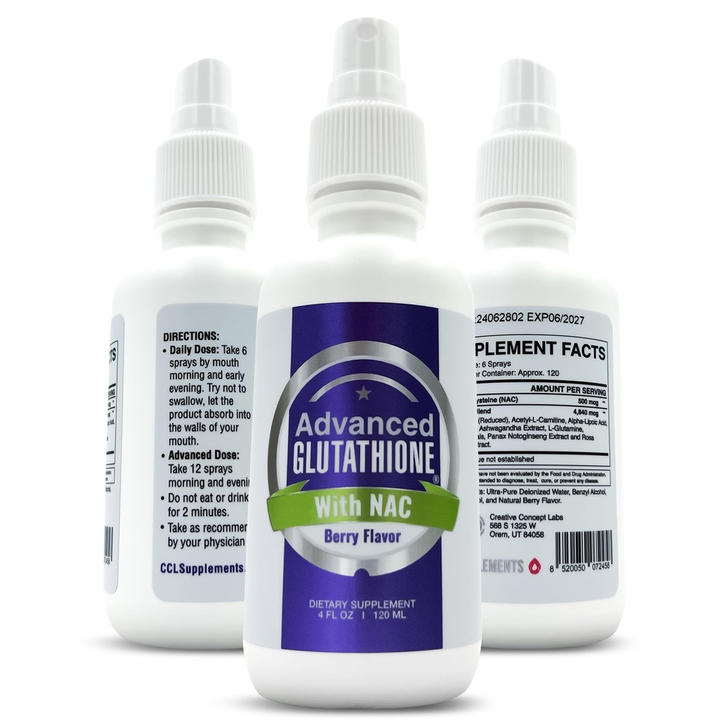 Flüssiges Liposomales Glutathionspray - Maximale Absorption Glutathion-Ergänzung mit NAC, Ashwagandha, Glutamin, Ascorbinsäure - Sublingual Easy Use - Immun- & Detox-Unterstützung - 4oz