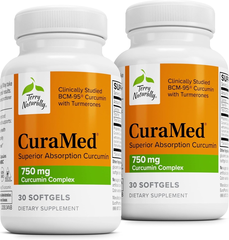 Terry Natürlich CuraMed 750mg - Antioxidantien-Ergänzung für Gehirn & Herz-Gesundheit - Ergänzung mit hochkarätigem Curcumin-Komplex - Nieren, Leber & Immun-Gesundheitsunterstützung - 30 Softgels (Pack von 2)
