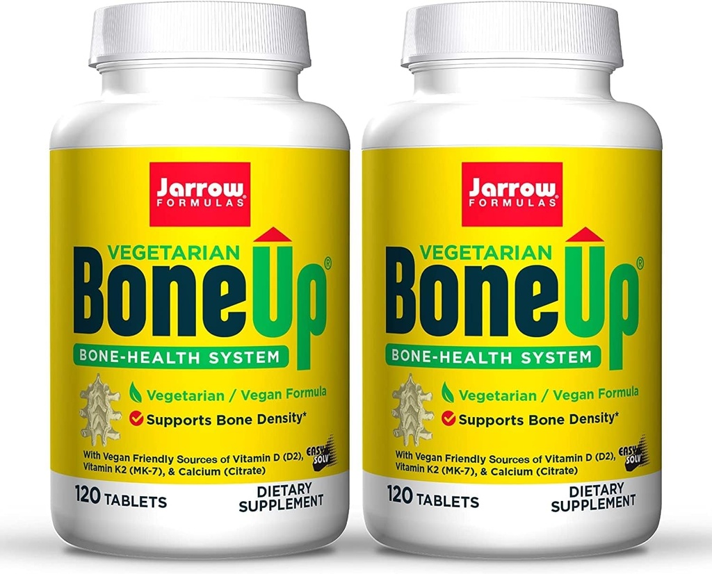 Jarrow Formulas BoneUp Vegetarisch - 120 Tabletten, Paket von 2 - Vegetarisch/Vegan Ergänzung für Knochengesundheit - Vegan-Friendly Quellen von Vitamin D3, Vitamin K2 (als MK-7) & Calcium - 120 Gesamt Servierungen