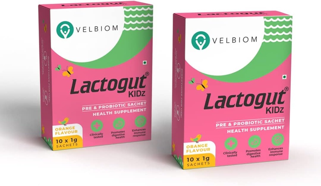 Lactogut Kidz Probiotiques Poudre pour enfants Probiotiques faciles à consommer pour les enfants Gut santé, bien-être global et immunité Vegan cliniquement prouvé - Pack 2