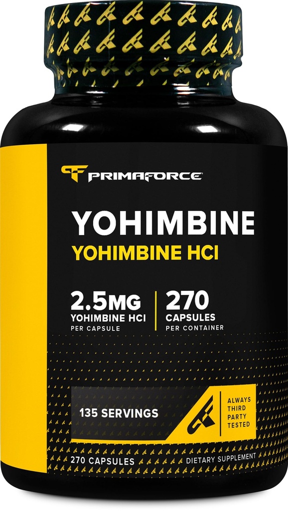 PrimaForce Yohimbine HCl 2,5 mg, 270 Kapseln - Premium Supplement, Boosts Performance, Zero Fillers, Non-GMO und Glutenfrei