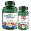 Ensemble de produits de pureté - Vegan Omega 3-6-9 (180 ct)+ Vegan Collagen Builder Omega 3-6-9 ('5 in 1'' Acide gras essentiel Omega à base végétale) - Vegan Collagen Builder (w/ingrédients clés à base végétale)