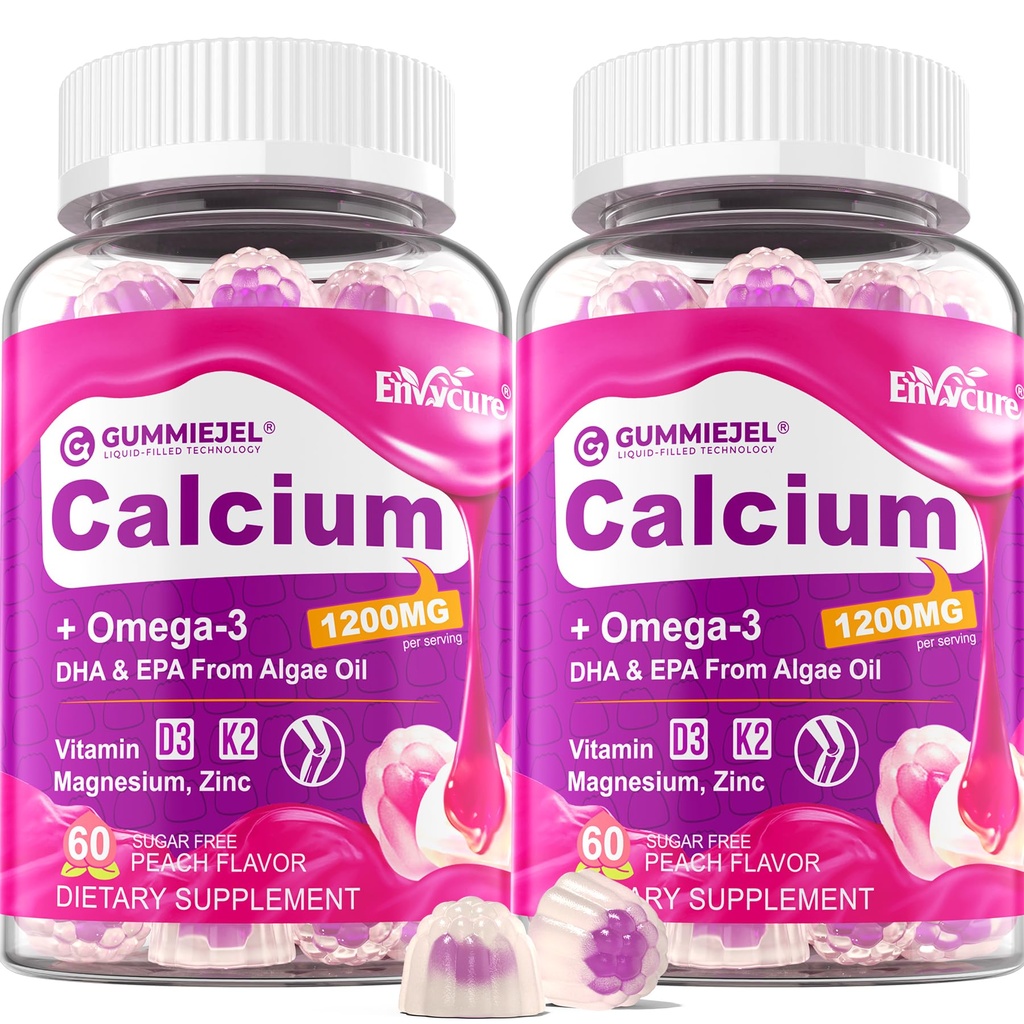 Citrate de calcium sans sucre Gommies 1000mg w/Vitamine D3 K2, Magnésium, zinc, Boron, Manganèse, Cuivre pour os, Muscle & Immune, Ultimate Absorption Supplément de calcium pour les femmes et les hommes - Vegan, 120 Cts