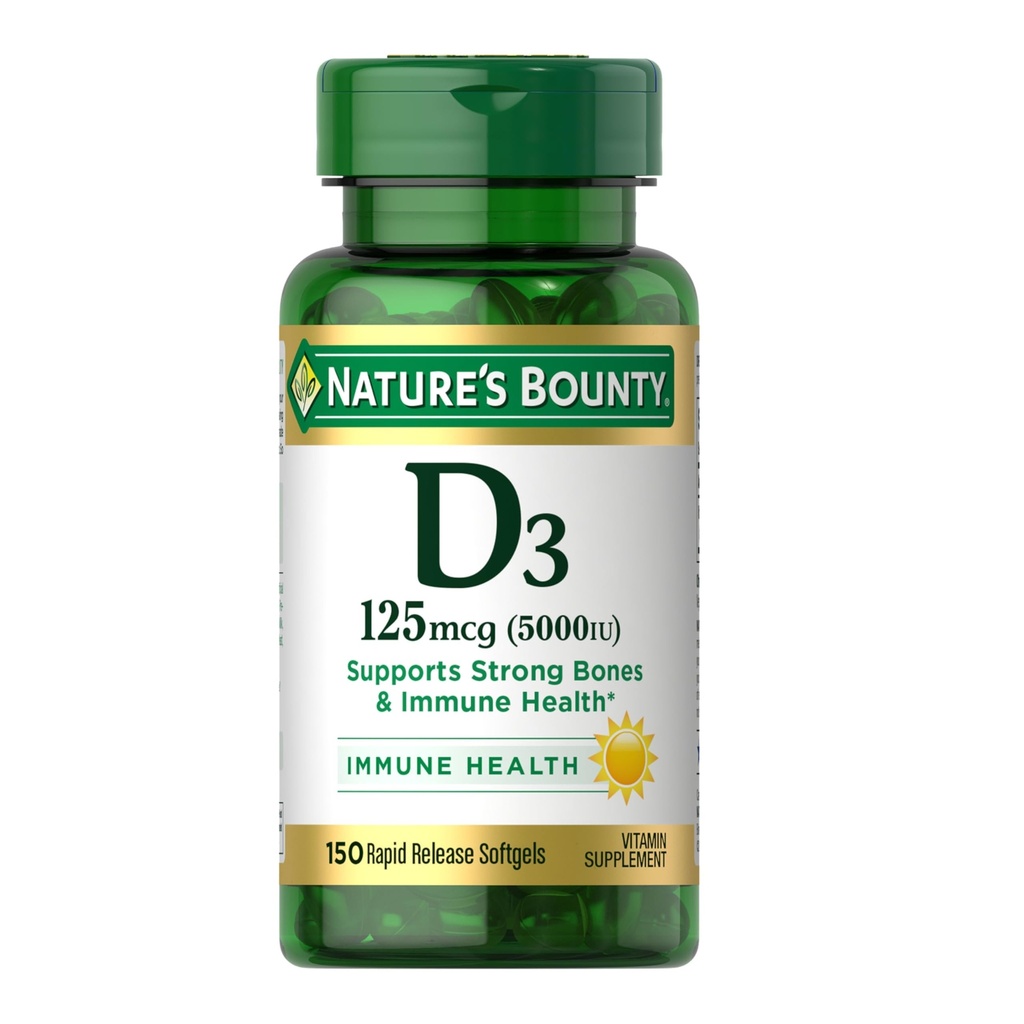 Bounty Vitamine D3 5000 UI Softgels, libération rapide, soutien immunitaire, suppléments de vitamine D, 150 Ct