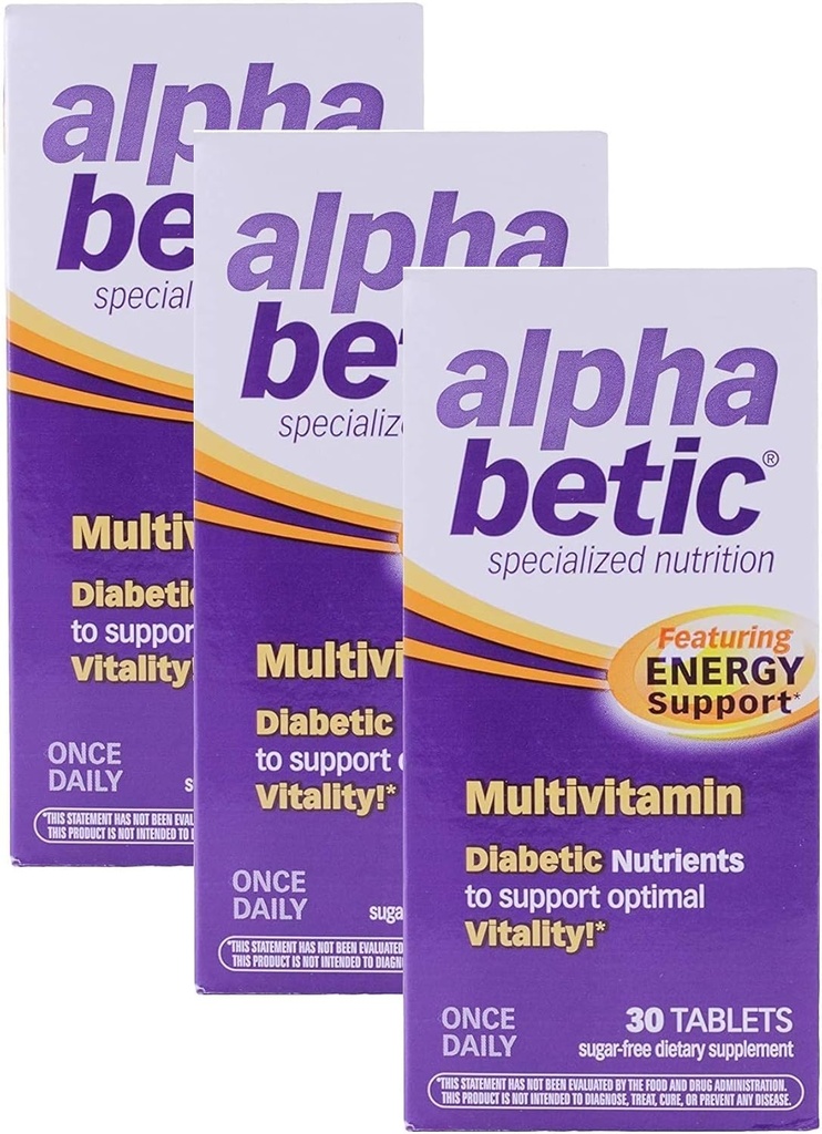 Alpha Betic Einmal täglich Multivitamin für Diabetiker, Glutenfrei, Zuckerfrei, Erweiterte Energie Diät-Ergänzung, 30 Tabletten (3 Pack)3