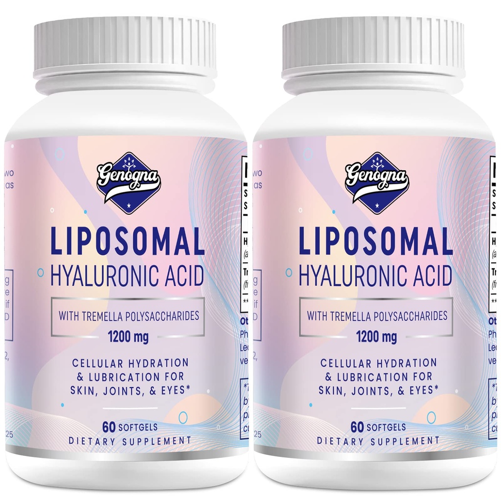 Liposomale Hyaluronsäure-Ergänzungen 1000mg-High Bioverfügbare Dietary Hyaluronsäure Kapseln-mit 200 mg Tremella Polysaccharide für doppelte Stärke Haut Hydration,Joint Lubrication,2 Pack