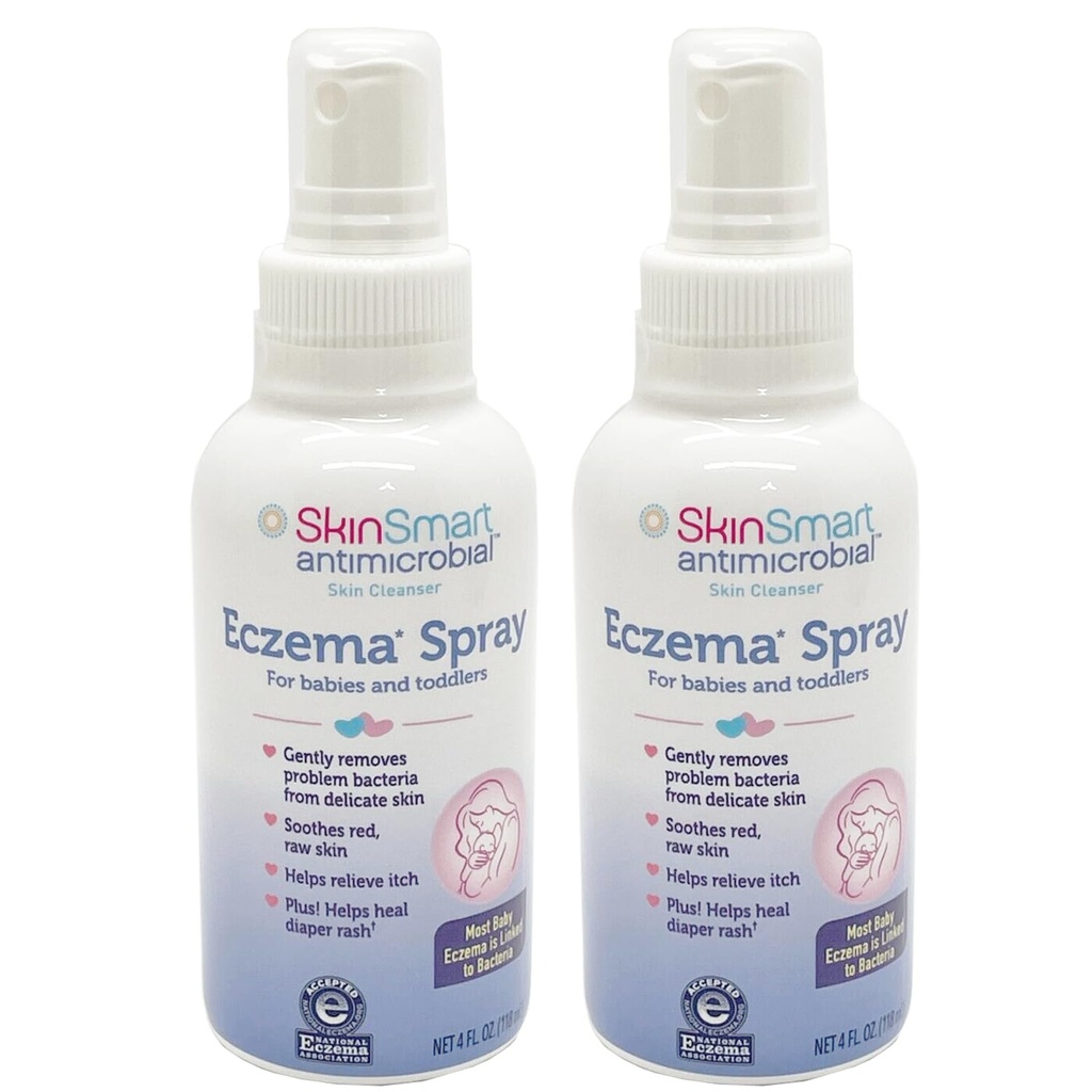 Spray Eczema SkinSmart pour bébés et tout-petits, élimine les bactéries afin de guérir la peau, 4 Vaporisateur d'Once (paquet de 2) sans danger pour la peau délicate et crue