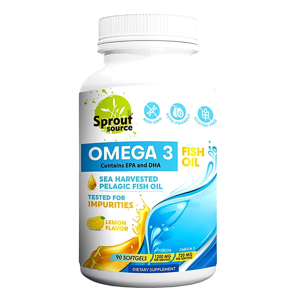 Sea-Harvested Pelagic Omega-3 Fish Oil for Heart Health, Eyes and Joint Support - 1200mg, 90-Day Supply - High Potency EPA DHA Fettsäuren - Lemon Flavor Anchovy Fish Oil - 90 Softgels