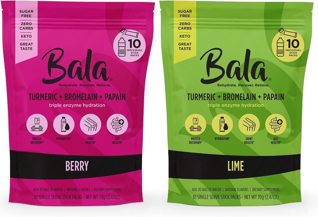 BALA Turmeric Enzyme Powder Packets, Sugar Free Hydration Mix für Gut Health, Immununterstützung, natürliche Aromen, 10 Pack