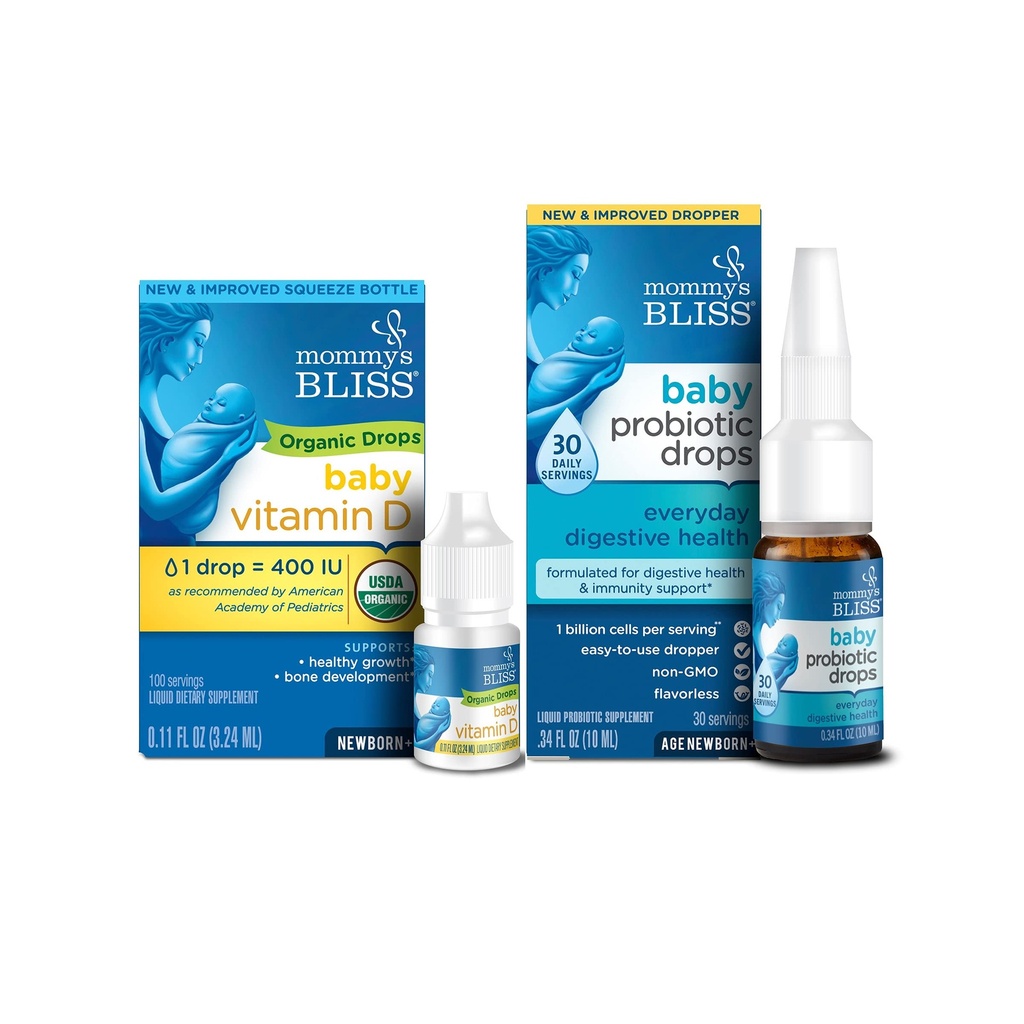 Mami's Bliss Bio Baby Vitamin D Tropfen 100 Servierungen (Pack von 1) mit Baby Probiotic Drops jeden Tag 30 Servierungen (Pack von 1)