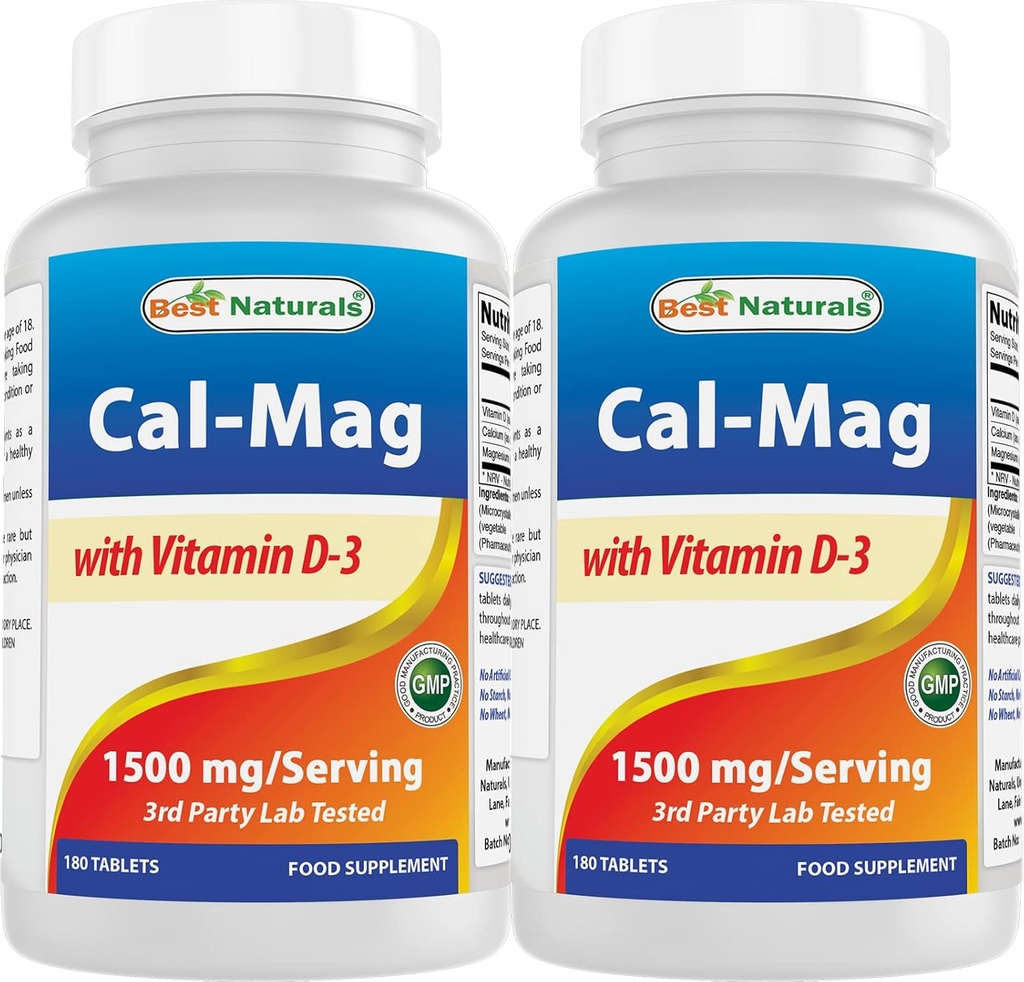 Beste Natürliche Calcium Magnesium mit Vitamin D3 1500mg Servieren 180 Tabletten (180 Count (Pack von 2))