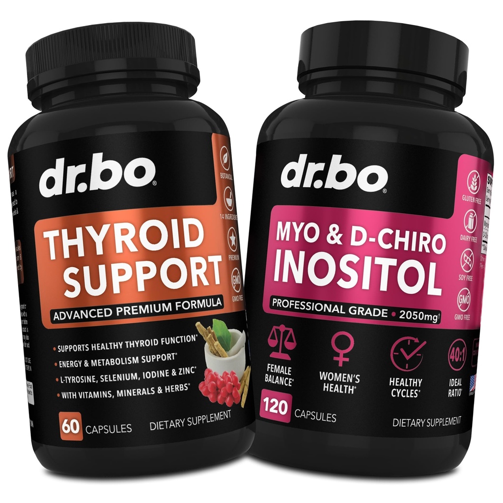 Schilddrüsenunterstützung & Myo-Inositol & D-Chiro Inositol Ergänzung Kapseln - Natürliche Unterstützung für Metabolismus, Stimmung & Energie - 40:1 Verhältnis Hormon Balance für Frauen, Menstrual Cycle, Weibliche Gesundheit
